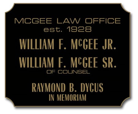 McGee Law Office plaque